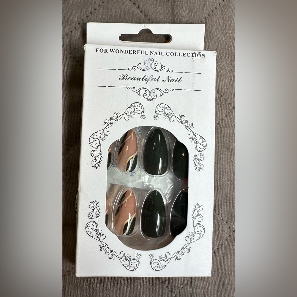 24pcs/Set Press-o n Nails Gold/Silver Edge Solid Color Med Long Almond Shape